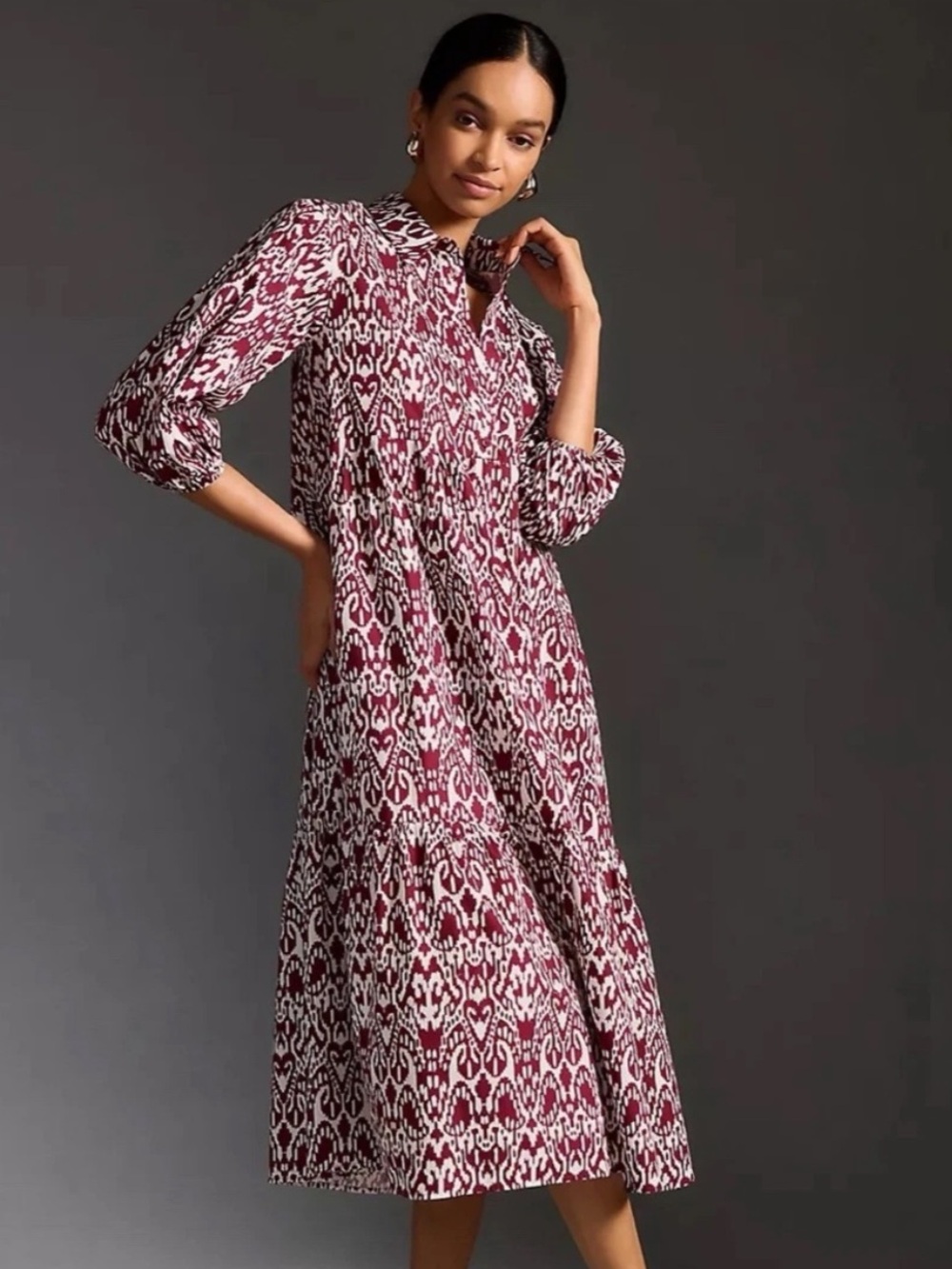 Anthropologie Maeve Bettina Tiered Ikat Midi Dress XXS